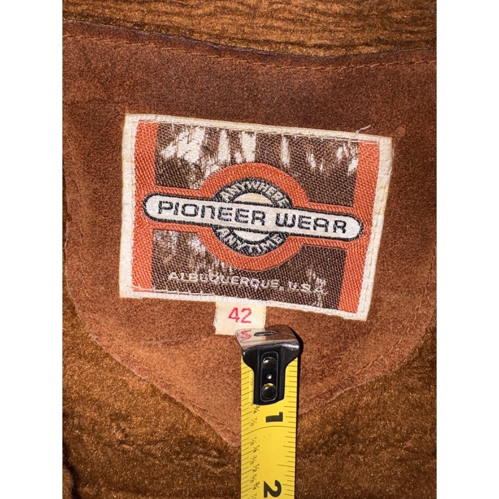 Vintage Pioneer Wear Mens Brown Leather/Sherpa Lined Vest Western Cowboy Size 42 - Picture 6 of 15